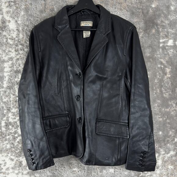 Convington Size M Moto Leather Jacket Black Notched Long Sleeve Button Outdoor - Picture 1 of 10
